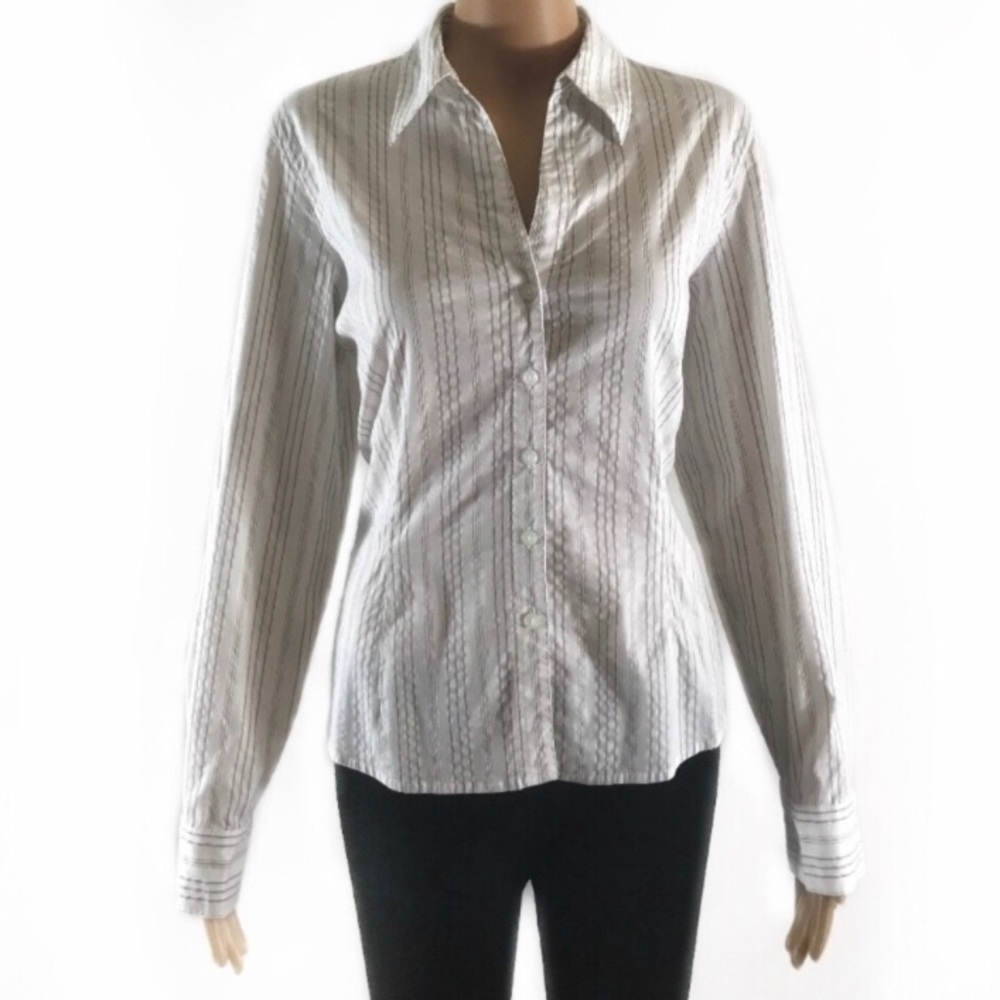 Nine West, White Stripped Button Up- Size 14